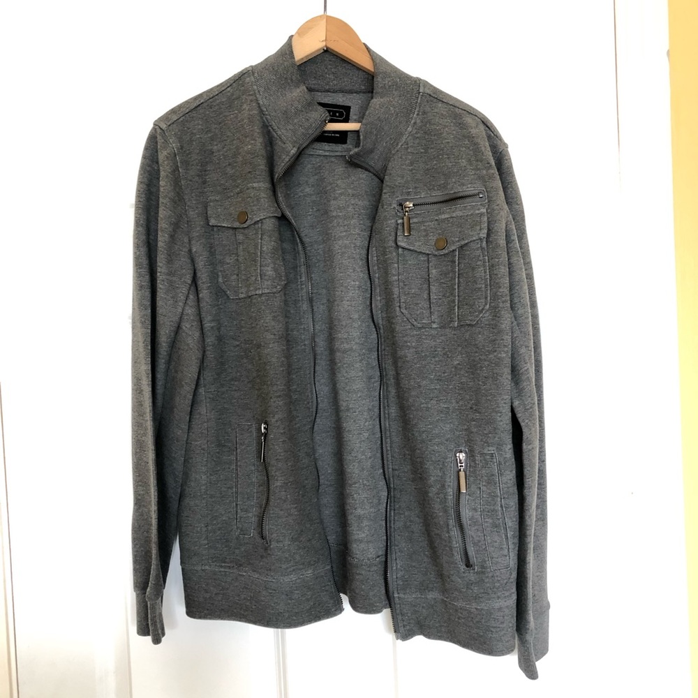 Forever 21 Men Cotton/Polyester Pocket Jacket Gray Men's Medium (No Front Zip)